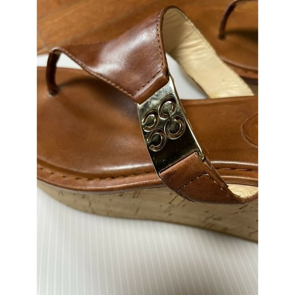 Coach Jan Cork Leather Cork Wedge Sandals Cognac - Picture 8 of 11